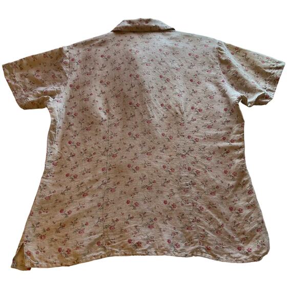 VTG Van Heusen Linen Blend Ditzy Floral Button Up Top Size S Cottagecore Ecru - Picture 2 of 9